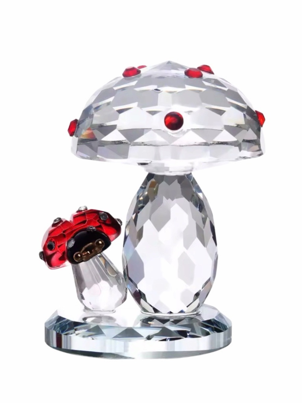 Crystal Mushroom Figurine with Red Ladybug And Dot Accents - New
